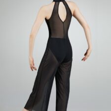 Black lined mesh all in one with cropped trousers (culottes)