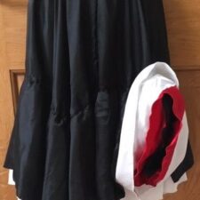 Black, white and red satin can can style skirt with attached briefs