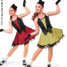 yellow/black polka dot tutu skirt with attached briefs (no gloves or hat as shown)