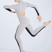 Pale grey and black catsuit